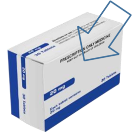 A box of pills with an arrow
